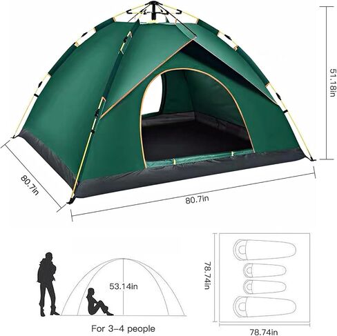Instant Tent, 3/4 People Tent for Camping, Pop Up Tent, Waterproof Backpacking Tent, Easy Setup Camping Tent for Adults Kids, Ideal for Family Camp, Beach, Road Trip, Outdoor Activity in Saudi Arabia