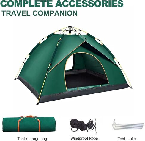 Instant Tent, 3/4 People Tent for Camping, Pop Up Tent, Waterproof Backpacking Tent, Easy Setup Camping Tent for Adults Kids, Ideal for Family Camp, Beach, Road Trip, Outdoor Activity in Saudi Arabia