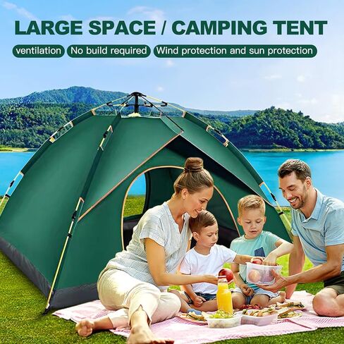 Instant Tent, 3/4 People Tent for Camping, Pop Up Tent, Waterproof Backpacking Tent, Easy Setup Camping Tent for Adults Kids, Ideal for Family Camp, Beach, Road Trip, Outdoor Activity in Saudi Arabia