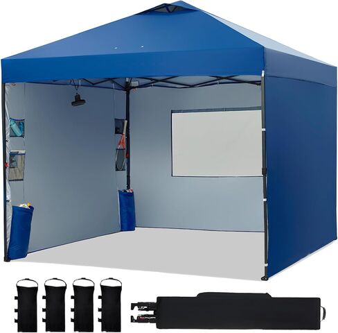 10'x10' Pop up Canopy Tent with 3 Removable Sidewalls Comercial, Mesh Windows and Pockets, Patented One Push, 1 Person Easy Setup, Gazebo Shelter, Case, 8 Stakes, 4 Ropes, 4 Sandbags (Navy) in Saudi Arabia