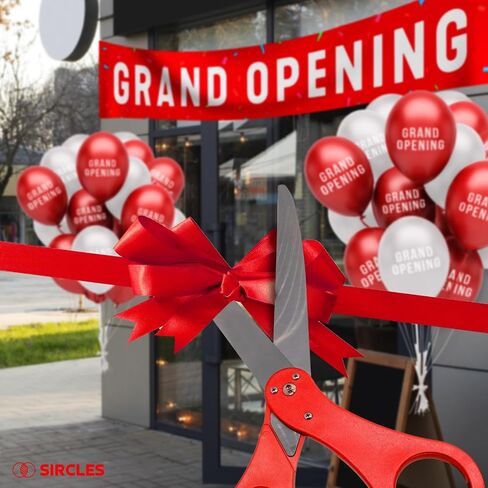 Grand Opening Ribbon Cutting Ceremony Kit - 25" Giant Scissors, 5yd of 4" Wide Ribbon, 10ft Banner, 8 Red & 8 White Balloons, 19 ft Banner Rope, 2 Rolls Balloon Ribbon - Grand Opening Kit in Saudi Arabia