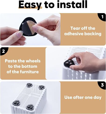 Self Adhesive Mini Caster Wheels, Appliance Wheels Swivel Stainless Paste Universal Wheel, 360 Degree Rotation Sticky Pulley Appliance Sliders for Kitchen Appliances (Triple-Black-8pcs) in Saudi Arabia