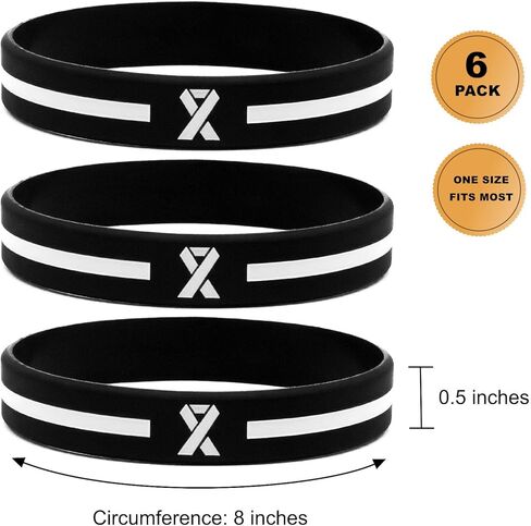 White Ribbon Awareness Wristbands (6-pack) - Support Bracelets for Lung Cancer Awareness, Bone Cancer, Head and Neck Cancer, Blindness Awareness, Child Abuse Awareness, Holocaust in Kuwait