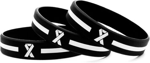 White Ribbon Awareness Wristbands (6-pack) - Support Bracelets for Lung Cancer Awareness, Bone Cancer, Head and Neck Cancer, Blindness Awareness, Child Abuse Awareness, Holocaust in Kuwait