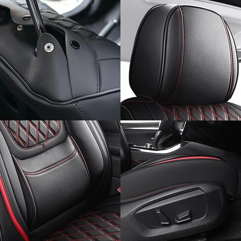 أغطية مقاعد عالمية ذات تغطية كاملة من YIERTAI مناسبة لسيارة Toyota Rav4 Honda Crosstour Hyundai Elantra Nissan Rogue Kia Soul Infiniti EX35 Lexus RX350 Audi A4 Acura TSX جلد مقاوم للماء قطعتين، أسود-أحمر in Kuwait