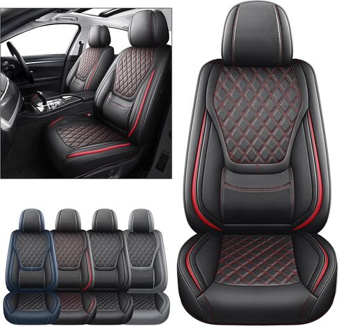 أغطية مقاعد عالمية ذات تغطية كاملة من YIERTAI مناسبة لسيارة Toyota Rav4 Honda Crosstour Hyundai Elantra Nissan Rogue Kia Soul Infiniti EX35 Lexus RX350 Audi A4 Acura TSX جلد مقاوم للماء قطعتين، أسود-أحمر in Kuwait