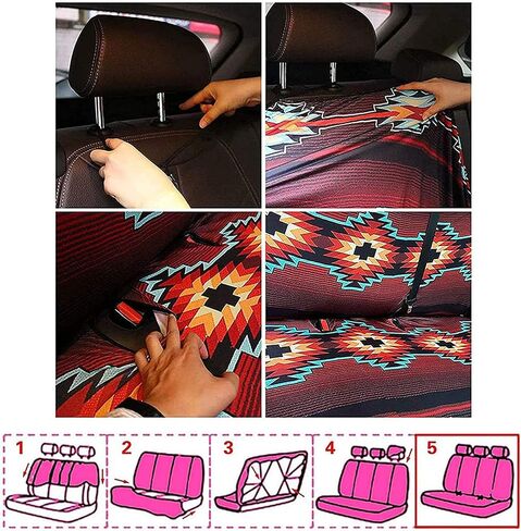 Rainbow Mushroom Car Seat Covers for Women Full Set with Steering Wheel Cover Seat Belt Strap Cover/Cup Coasters/Auto Keychains/Front Back Seat Protector in Saudi Arabia