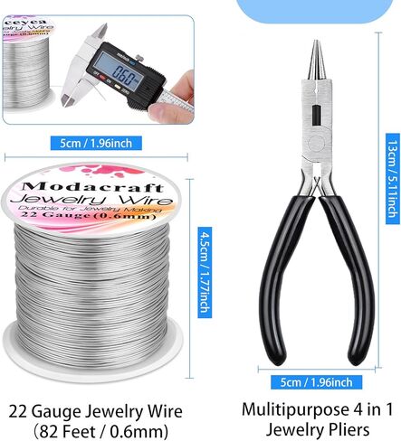 سلك فضي 22 مقياس لصنع المجوهرات مع كماشة المجوهرات، سلك حرفي مطرز سلك نحاسي مقاوم للتلطيخ لصناعة المجوهرات ومستلزمات الحرف اليدوية in Kuwait