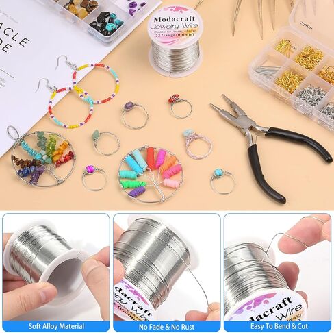 سلك فضي 22 مقياس لصنع المجوهرات مع كماشة المجوهرات، سلك حرفي مطرز سلك نحاسي مقاوم للتلطيخ لصناعة المجوهرات ومستلزمات الحرف اليدوية in Kuwait