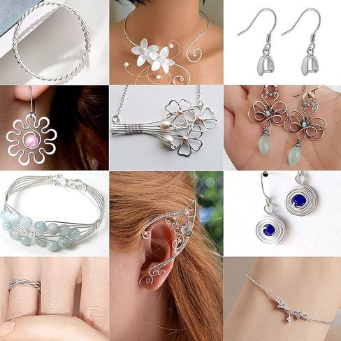 سلك فضي 22 مقياس لصنع المجوهرات مع كماشة المجوهرات، سلك حرفي مطرز سلك نحاسي مقاوم للتلطيخ لصناعة المجوهرات ومستلزمات الحرف اليدوية in Kuwait