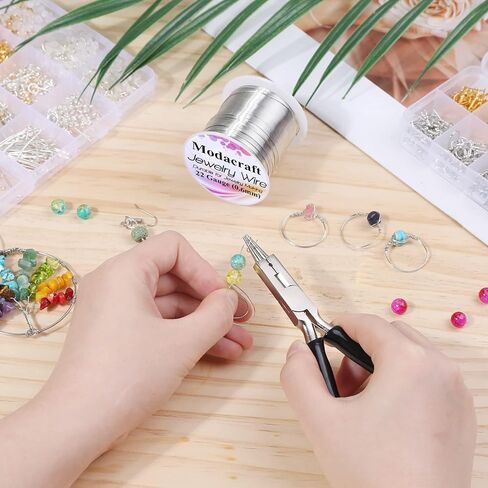 سلك فضي 22 مقياس لصنع المجوهرات مع كماشة المجوهرات، سلك حرفي مطرز سلك نحاسي مقاوم للتلطيخ لصناعة المجوهرات ومستلزمات الحرف اليدوية in Kuwait