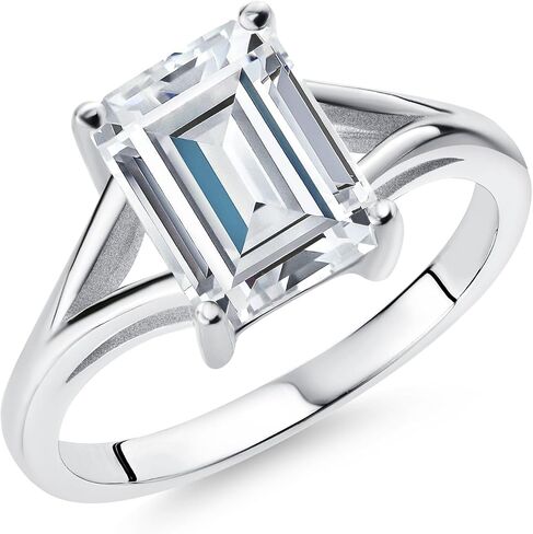 Gem Stone King 925 Sterling Silver CZ Simulated Diamond Solitaire Engagement Ring For Women (4.02 Cttw, Emerald Cut 9X7MM, Available in Size 5,6,7,8,9) in Saudi Arabia