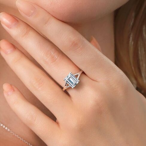 Gem Stone King 925 Sterling Silver CZ Simulated Diamond Solitaire Engagement Ring For Women (4.02 Cttw, Emerald Cut 9X7MM, Available in Size 5,6,7,8,9) in Saudi Arabia