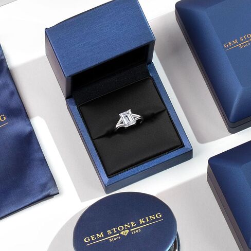 Gem Stone King 925 Sterling Silver CZ Simulated Diamond Solitaire Engagement Ring For Women (4.02 Cttw, Emerald Cut 9X7MM, Available in Size 5,6,7,8,9) in Saudi Arabia