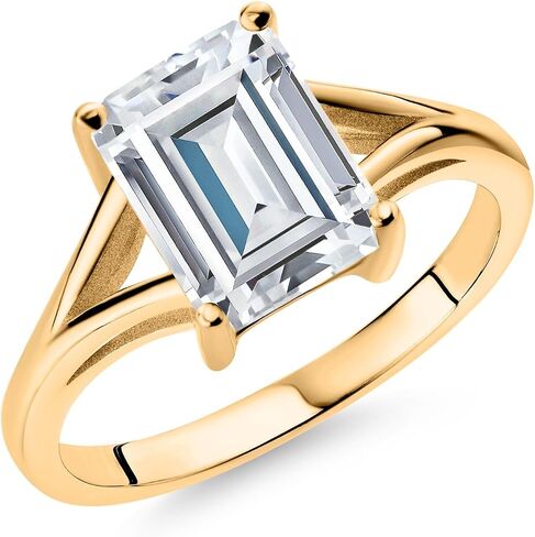 Gem Stone King 925 Sterling Silver CZ Simulated Diamond Solitaire Engagement Ring For Women (4.02 Cttw, Emerald Cut 9X7MM, Available in Size 5,6,7,8,9) in Saudi Arabia