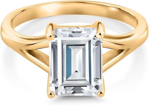 Gem Stone King 925 Sterling Silver CZ Simulated Diamond Solitaire Engagement Ring For Women (4.02 Cttw, Emerald Cut 9X7MM, Available in Size 5,6,7,8,9) in Saudi Arabia