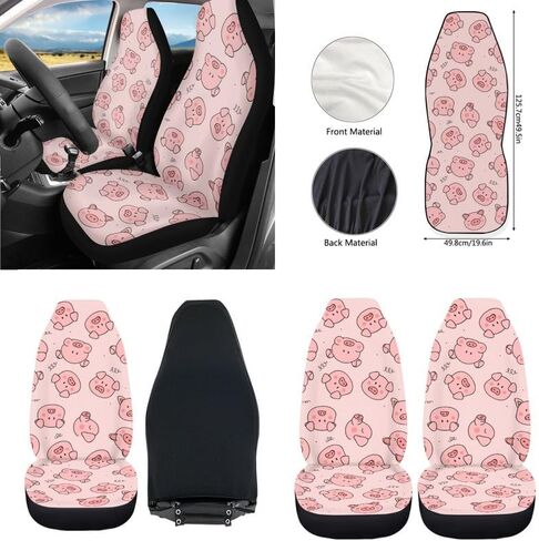 Cartoon Pig Print Car Seat Covers Ful Set Polyester Pink Cute Animal Piggy Universal Car Accessories Set for Women Covers Full Set Steering Wheel Cover Car Cup Mats in Saudi Arabia