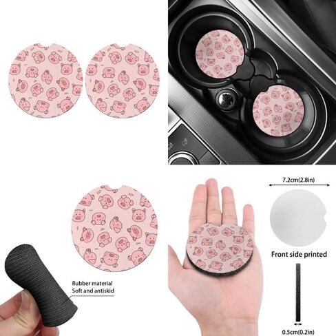 Cartoon Pig Print Car Seat Covers Ful Set Polyester Pink Cute Animal Piggy Universal Car Accessories Set for Women Covers Full Set Steering Wheel Cover Car Cup Mats in Saudi Arabia