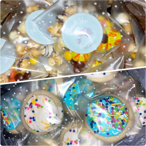 100 قطعة من أكياس السلوفان الشفافة ذاتية الغلق المنقطة باللون الأبيض، أكياس الحلوى والبسكويت، أكياس المكافآت، أكياس المعجنات البلاستيكية القابلة للإغلاق، تناسب تقديم الهدايا أو تغليف الوجبات الخفيفة (4x6 بوصة) in Kuwait