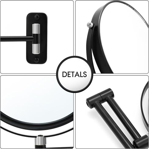 مرآة مكياج مثبتة على الحائط 1X/10X مرآة مكبرة للحمام، مرآة زينة دوارة 360 درجة على الوجهين، مرآة مثبتة على الحائط مقاس 8 بوصات مع ذراع تمديد، أسود وذهبي in Kuwait