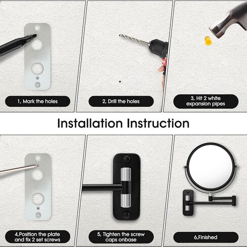 مرآة مكياج مثبتة على الحائط 1X/10X مرآة مكبرة للحمام، مرآة زينة دوارة 360 درجة على الوجهين، مرآة مثبتة على الحائط مقاس 8 بوصات مع ذراع تمديد، أسود وذهبي in Kuwait