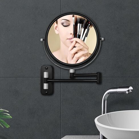 مرآة مكياج مثبتة على الحائط 1X/10X مرآة مكبرة للحمام، مرآة زينة دوارة 360 درجة على الوجهين، مرآة مثبتة على الحائط مقاس 8 بوصات مع ذراع تمديد، أسود وذهبي in Kuwait