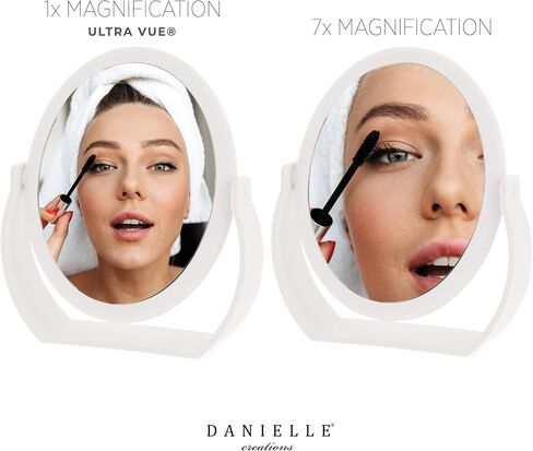 Danielle Creations 6.75-Inch Portable Two-Sided Vanity Round Vanity Makeup Mirror, No-Slip Soft Touch with 360 Rotation, 10x Magnification, White in Saudi Arabia