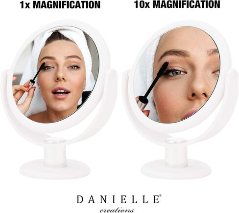 Danielle Creations 6.75-Inch Portable Two-Sided Vanity Round Vanity Makeup Mirror, No-Slip Soft Touch with 360 Rotation, 10x Magnification, White in Saudi Arabia