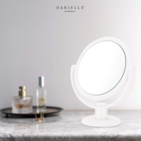 Danielle Creations 6.75-Inch Portable Two-Sided Vanity Round Vanity Makeup Mirror, No-Slip Soft Touch with 360 Rotation, 10x Magnification, White in Saudi Arabia
