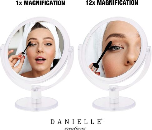 Danielle Creations 6.75-Inch Portable Two-Sided Vanity Round Vanity Makeup Mirror, No-Slip Soft Touch with 360 Rotation, 10x Magnification, White in Saudi Arabia