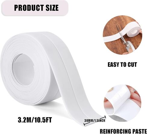 White Flex Self Adhesive Caulk Tape Strong Viscous - Caulk Strip Waterproof - Bathtub Shower Caulk Caulk Sealing Strip Tape - Toilet Caulk Sealant Tape,4-Roll in Saudi Arabia