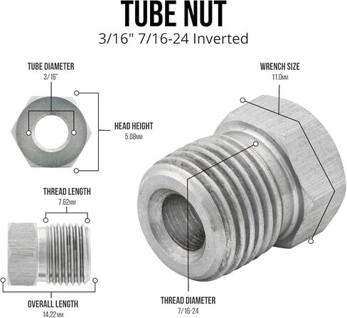 4LIFETIMELINES Stainless Steel Brake Line Tube Nut, 3/16 (7/16-24 Inverted), Bag of 10 in Saudi Arabia