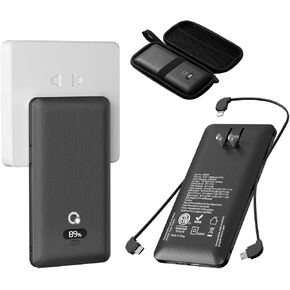 Brand Q 10000mAh Portable Charger with Built-in Cables and AC Wall Plug, USB C Fast Charging Power Bank with 3 Cords,5 Output External Battery Pack Compatible with iPhone,Tablet and All Smart Phones in Kuwait