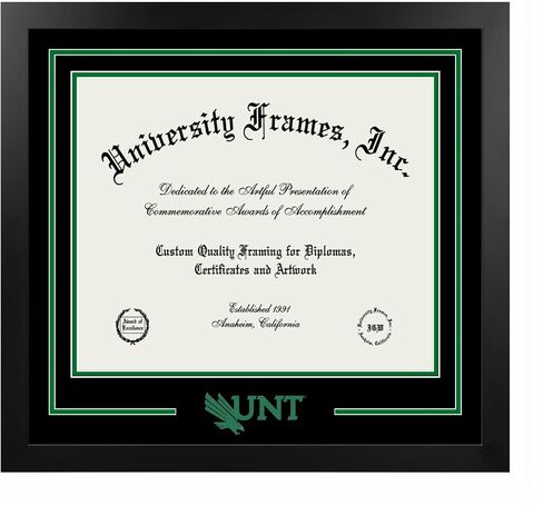 Campus Images University of North Texas Diploma Frame – 14 x 17 Manhattan Black with Printed Logo, Black & Kelly Green Mat, Officially Licensed in Saudi Arabia