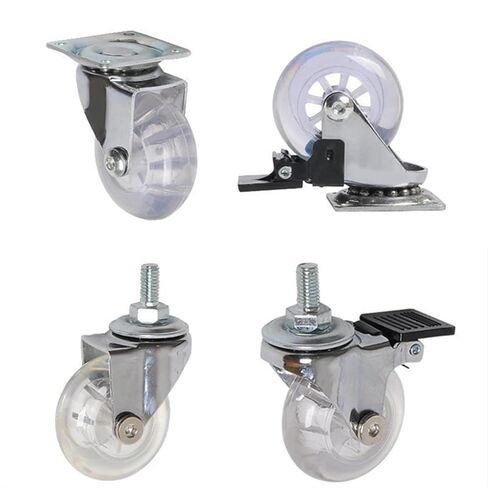 4 Pcs/Lot 2 Inch Casters Transparent Crystal Wheel with Brake Furniture Universal Multi Specification Cabinet Pull(2 Inch-Flat-Brake) in Saudi Arabia