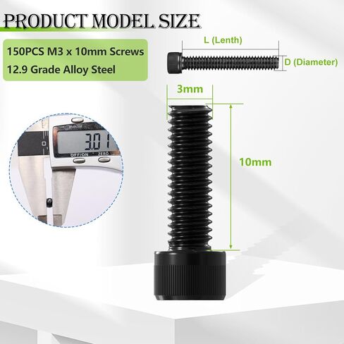 mxuteuk M3 x 8mm Screws,12.9 Grade Alloy Steel,Hex Socket Head Cap Screws Suitable for 3D Printer(150PCS) in Saudi Arabia