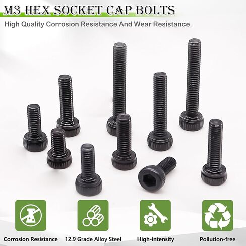 mxuteuk M3 x 8mm Screws,12.9 Grade Alloy Steel,Hex Socket Head Cap Screws Suitable for 3D Printer(150PCS) in Saudi Arabia