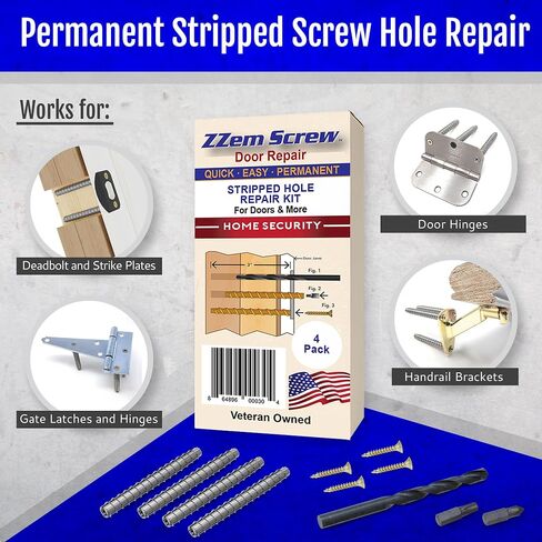 8 Pack Permanent Stripped Screw Hole Repair and Door Reinforcement Security Kit Repair Stripped Screw Holes and Sagging Doors in 3 Easy Step-Made in USA! in Saudi Arabia