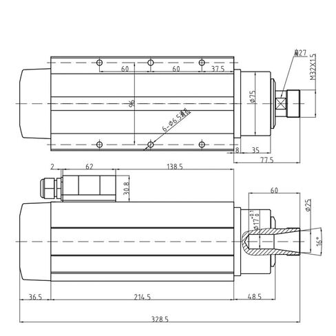3.5kW 220V 380V محرك مغزل مطلي بالهواء ER25 Chuck 4 قطع تحمل مع شفة التثبيت (3.5KW ER25 220V) in Kuwait