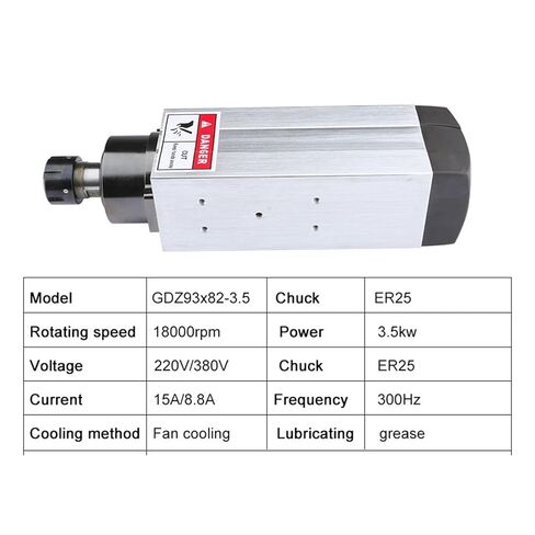 3.5kW ER25 محرك مغزل مبرد بالهواء 220V 380V مربع 4 محامل (3.5 كيلو وات 220 فولت) in Kuwait