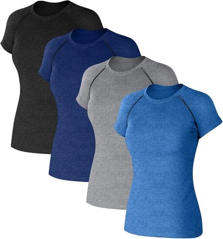 Coume 4 Pack Women's Compression Shirts Short Sleeve Workout Tops Running Athletic Yoga T-Shirt for Gym Sports Gear Dry Fit in Saudi Arabia