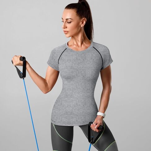 Coume 4 Pack Women's Compression Shirts Short Sleeve Workout Tops Running Athletic Yoga T-Shirt for Gym Sports Gear Dry Fit in Saudi Arabia