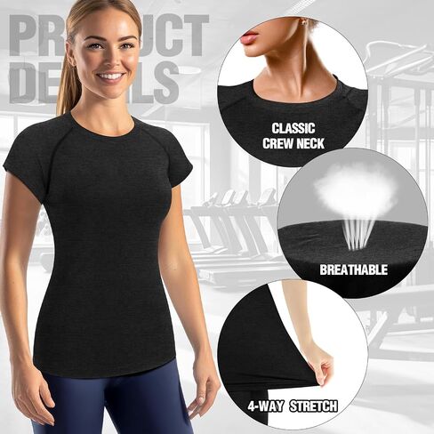 Coume 4 Pack Women's Compression Shirts Short Sleeve Workout Tops Running Athletic Yoga T-Shirt for Gym Sports Gear Dry Fit in Saudi Arabia