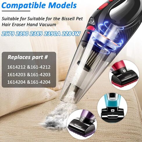 WKZO 2579 Handheld Vacuum Replacement Filter for Bissell Pet Hair Eraser Lithium Ion Hand Vacuum Filter 2390 2389 2390A 2284W Replaces 1614212, 1614203, 1614204,3 Pack in Saudi Arabia