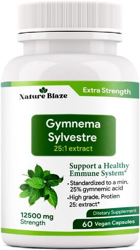 Gymnema Sylvestre (Gurmar) 25:1 Extract | 12,500 mg Strength | 25% Gymnemic Acid 60 Vegan Capsules | 2-Month Supply | Standardized 25X Concentrated Extract (Pack of 1) in Saudi Arabia