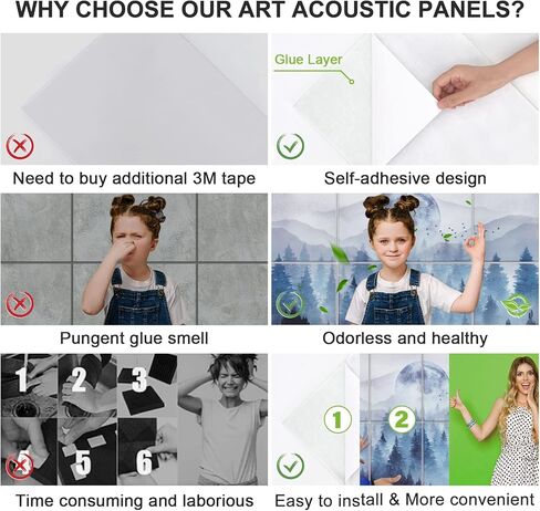 Tutmyrea Art Acoustic Panels, 48"X32" Self-adhesive Sound Proofing Padding, 8 Pack Acoustical Soundproof Wall Panels, Decorative Sound Absorbing Panels for Home & Office (Mountain Tree) in Kuwait