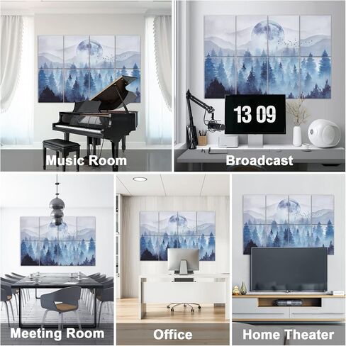 Tutmyrea Art Acoustic Panels, 48"X32" Self-adhesive Sound Proofing Padding, 8 Pack Acoustical Soundproof Wall Panels, Decorative Sound Absorbing Panels for Home & Office (Mountain Tree) in Kuwait