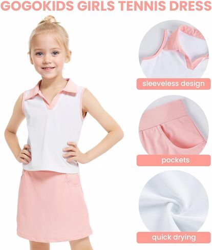 Gogokids Girls Tennis Dress with Shorts and Pockets Sleeveless 2-Piece Golf and Athletic Workout Outfit for 6-14Y in Saudi Arabia