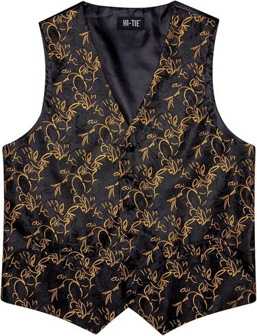 Hi-Tie Mens Silk Vest Set 6 PCS Dress Vest and Tie Pocket Square Lapel Pin for Work Wedding Business in Saudi Arabia