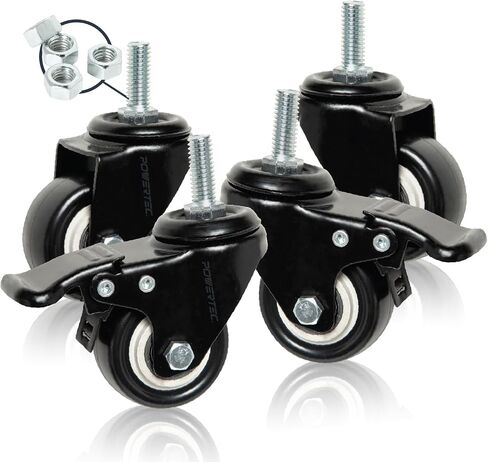 POWERTEC 17201 3 Inch Heavy Duty Threaded Stem Swivel Caster Wheels with 600 lbs Total Loads, Dual Locking Industrial Castor Wheels for Workbench, Dolly, Cart & Furniture, Set of 4 in Kuwait
